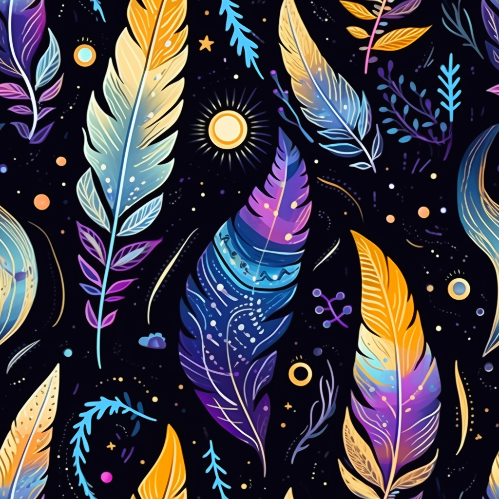 Gouache Magic Pattern with Feathers and Crystals