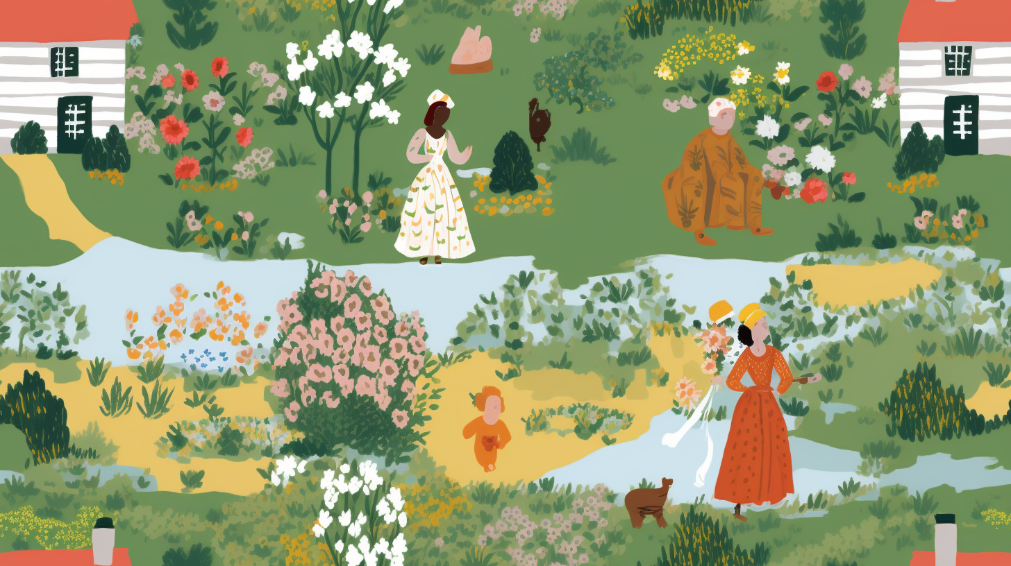 Beautiful gouache English garden illustrations