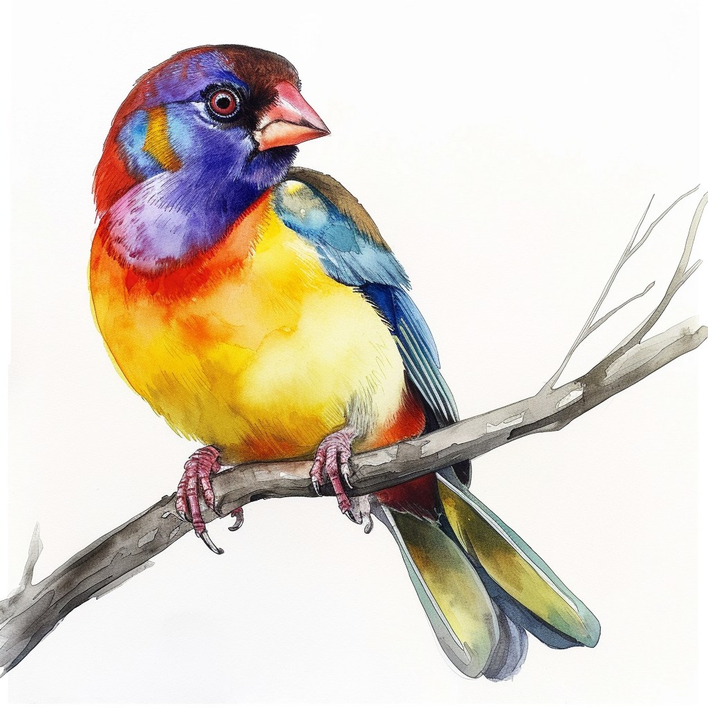 Beautiful Gouldian Finch perched on a branch