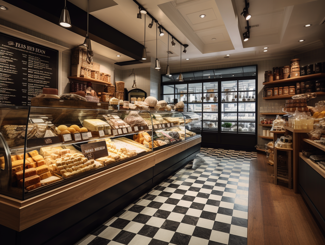 Inside view of gourmet cheese and meat store