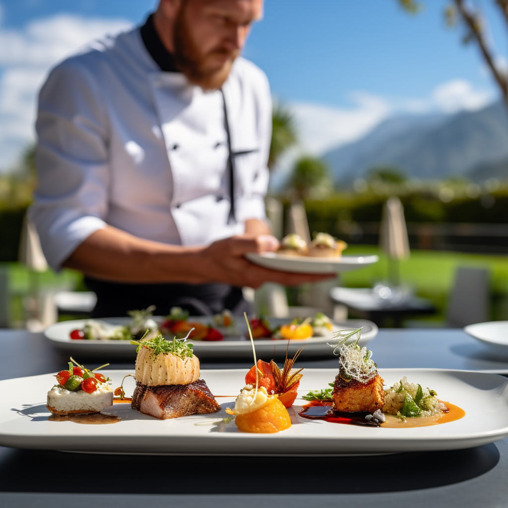 Chef serving gourmet plates with elegance