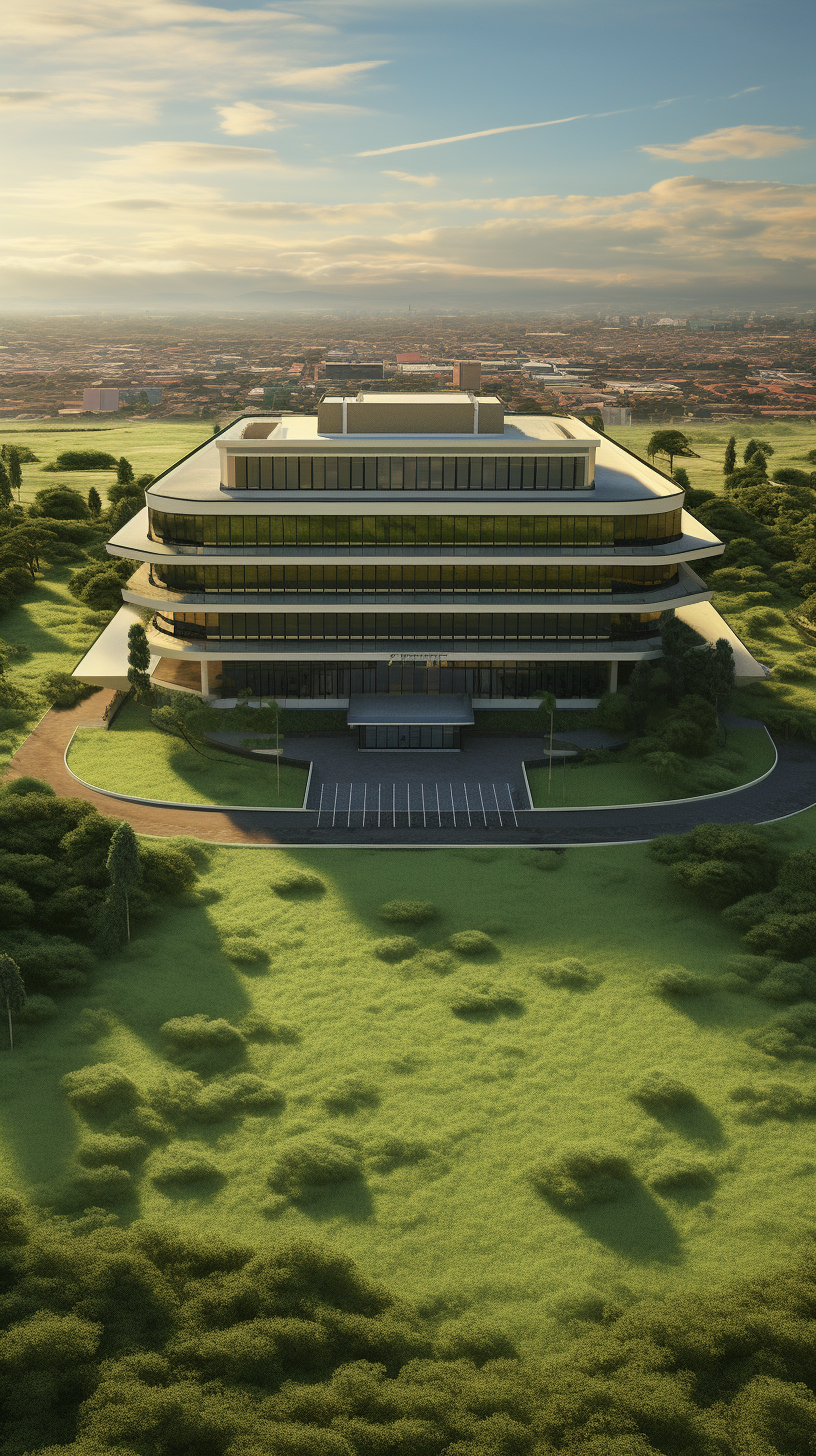 Realistic view of Eswatini government building surrounded by grass