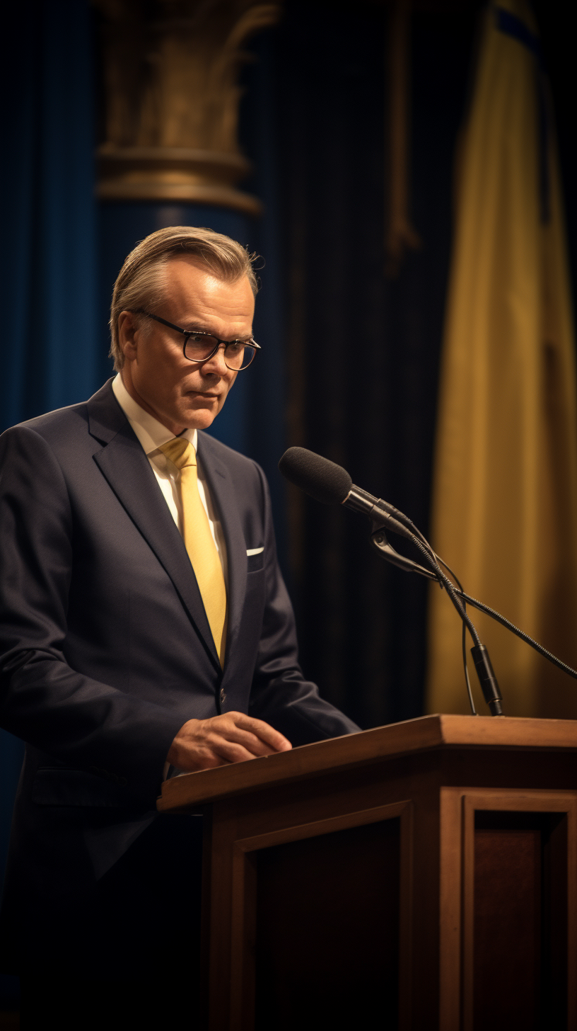 Swedish head of government giving speech