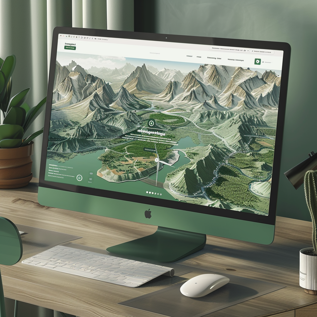 Government Website Design with Green Mountains and Water