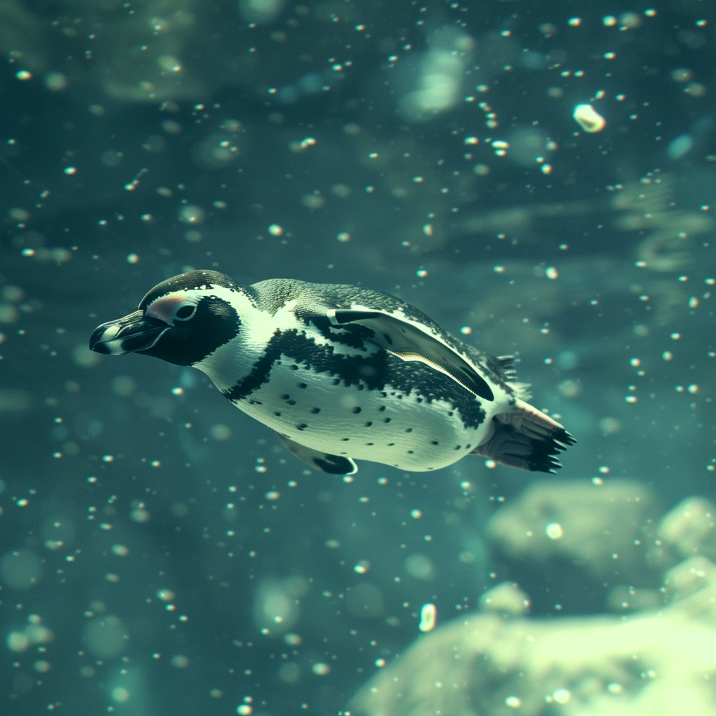 Penguin swimming in icy waters