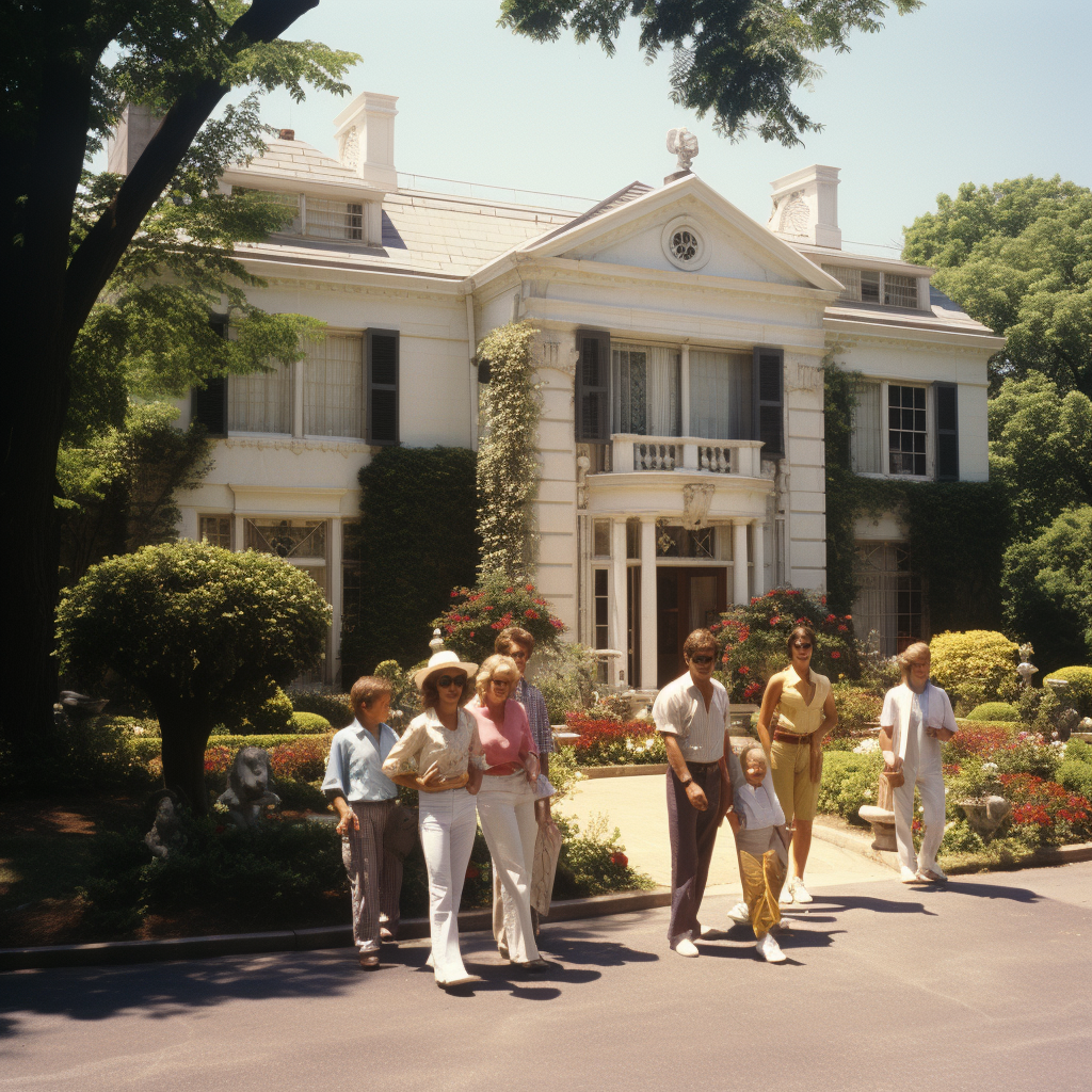 Family enjoying Graceland tour in the 1980s