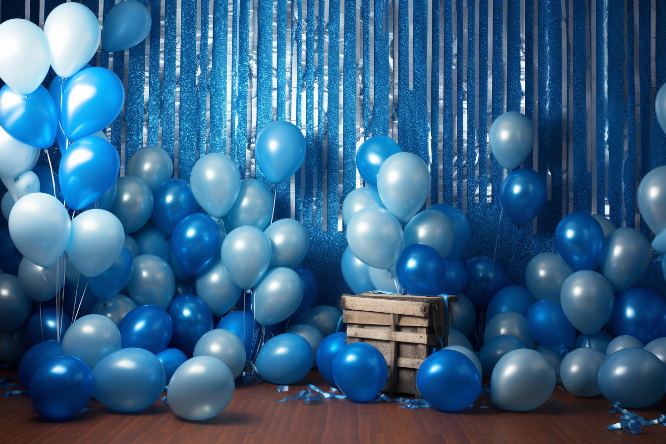 Graduation wall with blue and silver balloons