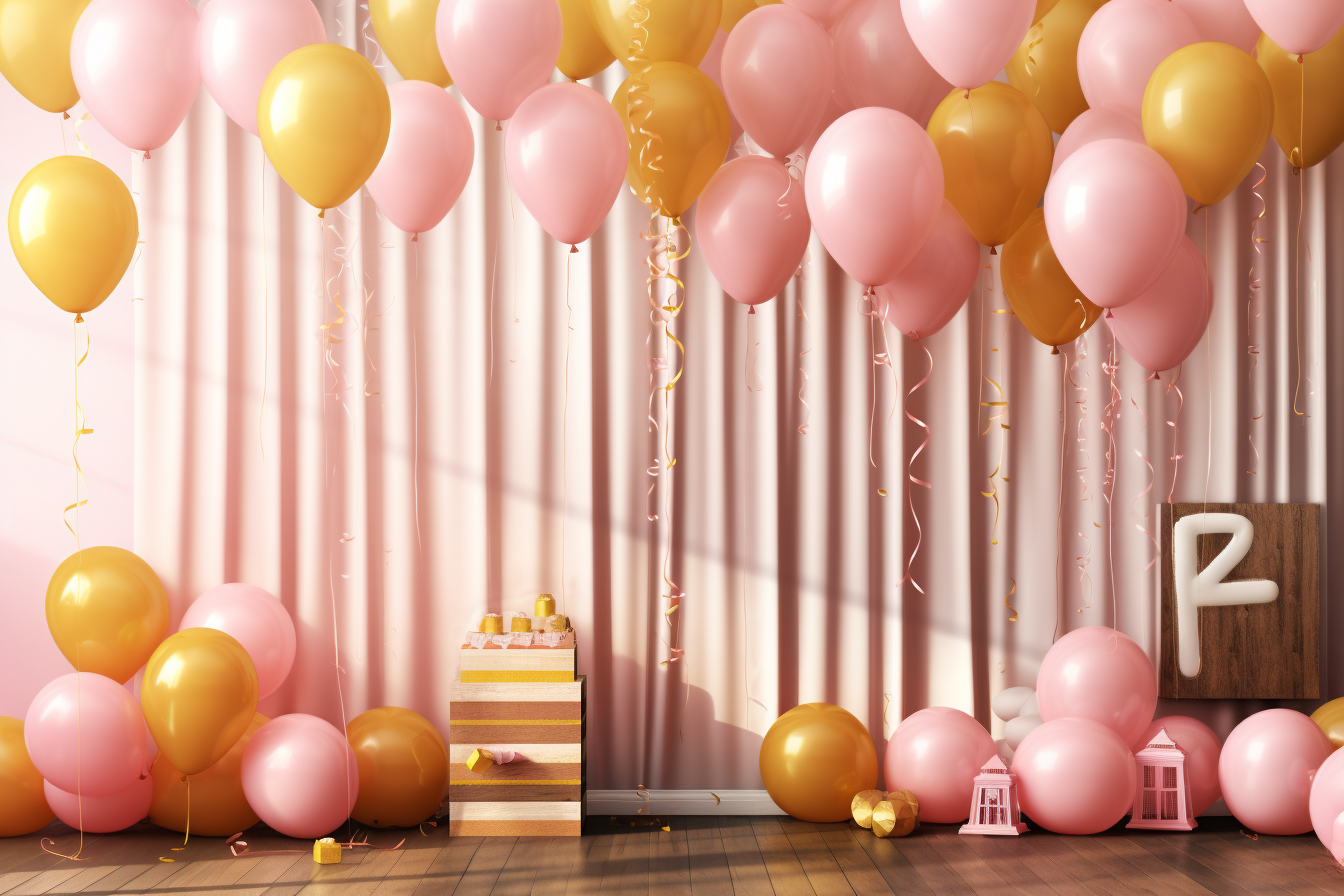 Graduation Wall with Pink and Gold Balloons