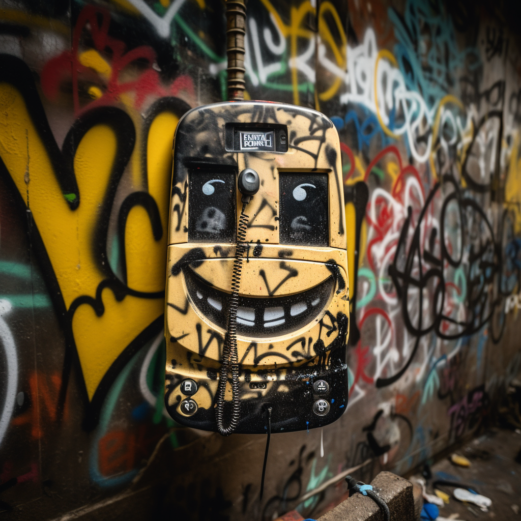 Colorful graffiti art of a manic smiling face