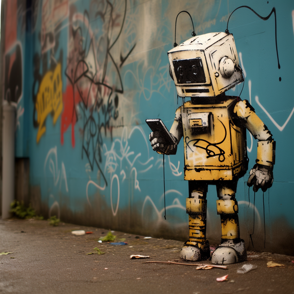 Robot Graffiti in Futuristic World