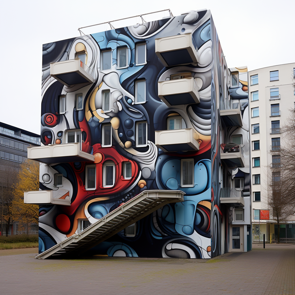 Colorful graffiti house by Zaha Hadid in Hamburg