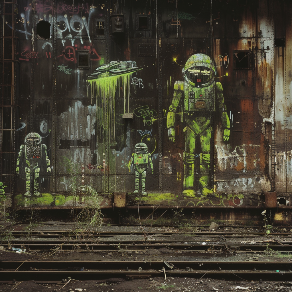 Graffiti of Space Robots and Alien Green Slime