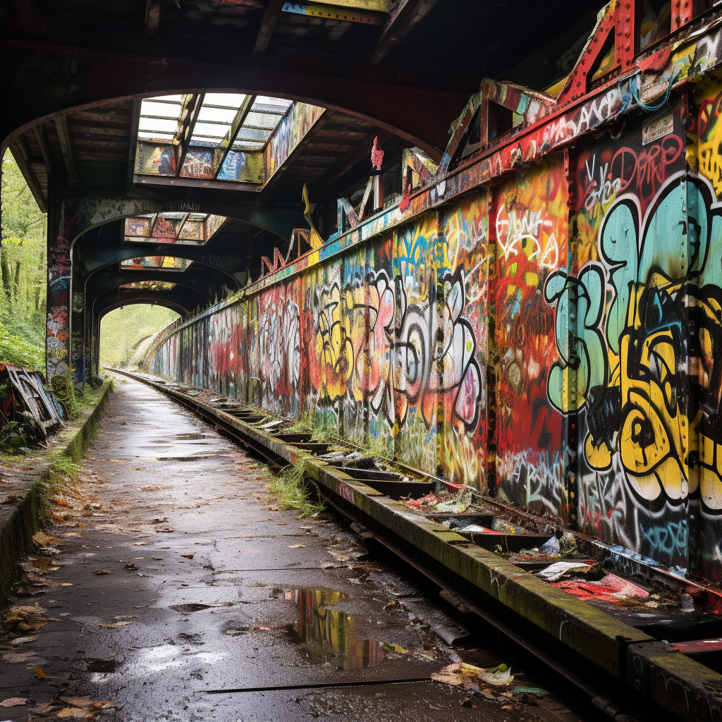 Colorful graffiti on bridge viaduct