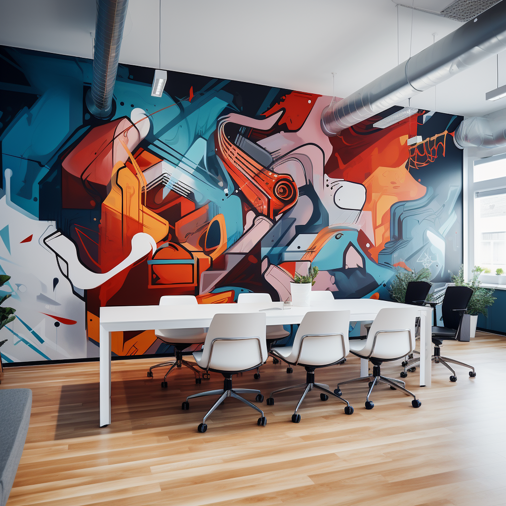 Unique graffiti art in office setting