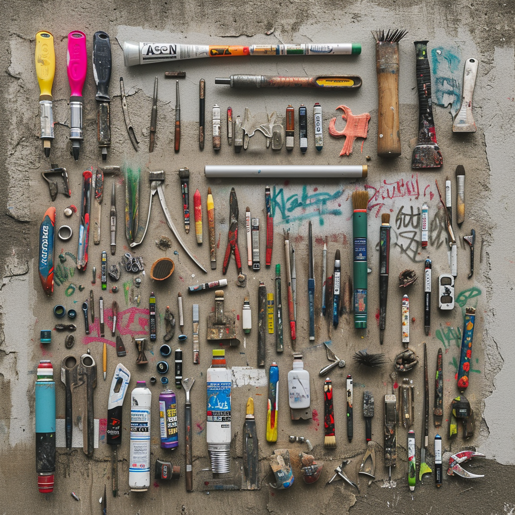 Graffiti writer tools knolling picture