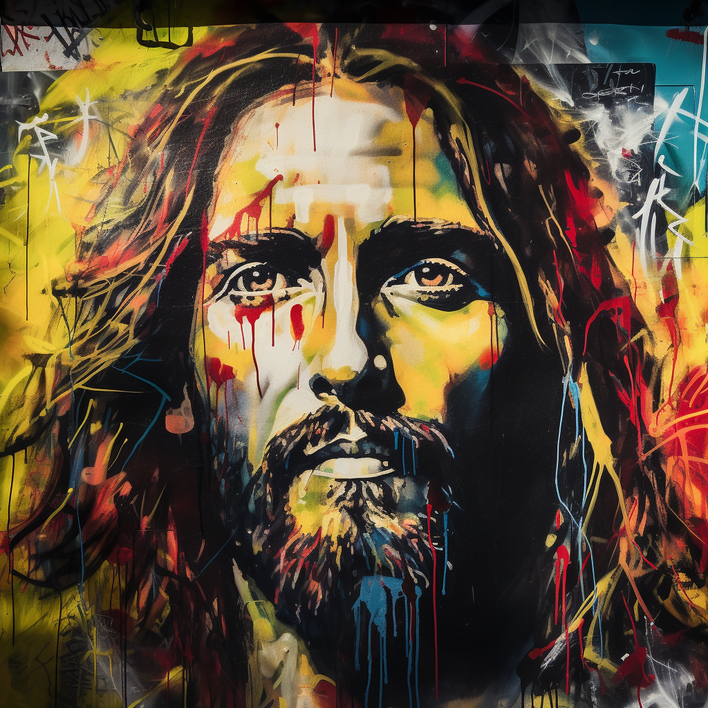 Detailed graffiti art portrayal of Jesus