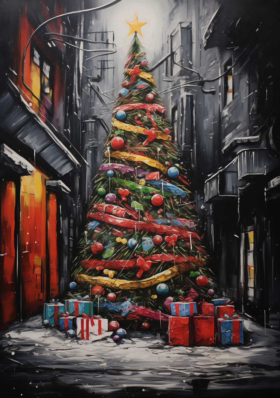 Colorful Christmas presents on graffiti street art