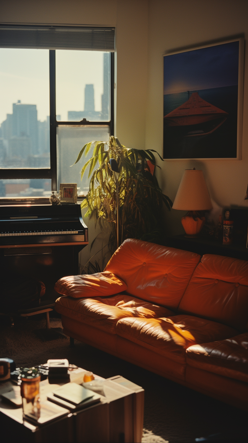 Vintage NYC apartment living room interior