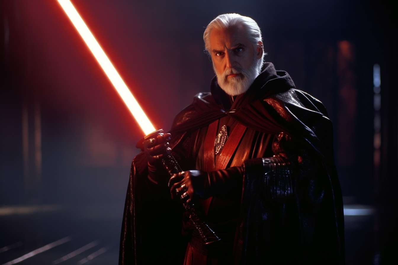 Count Dooku with ignited red lightsaber