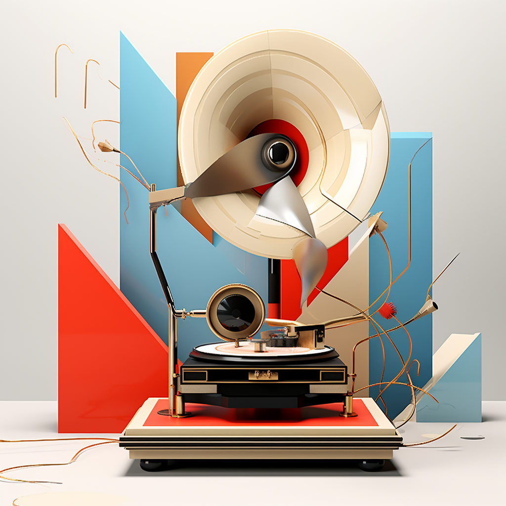 Vibrant gramophone player mixed media art