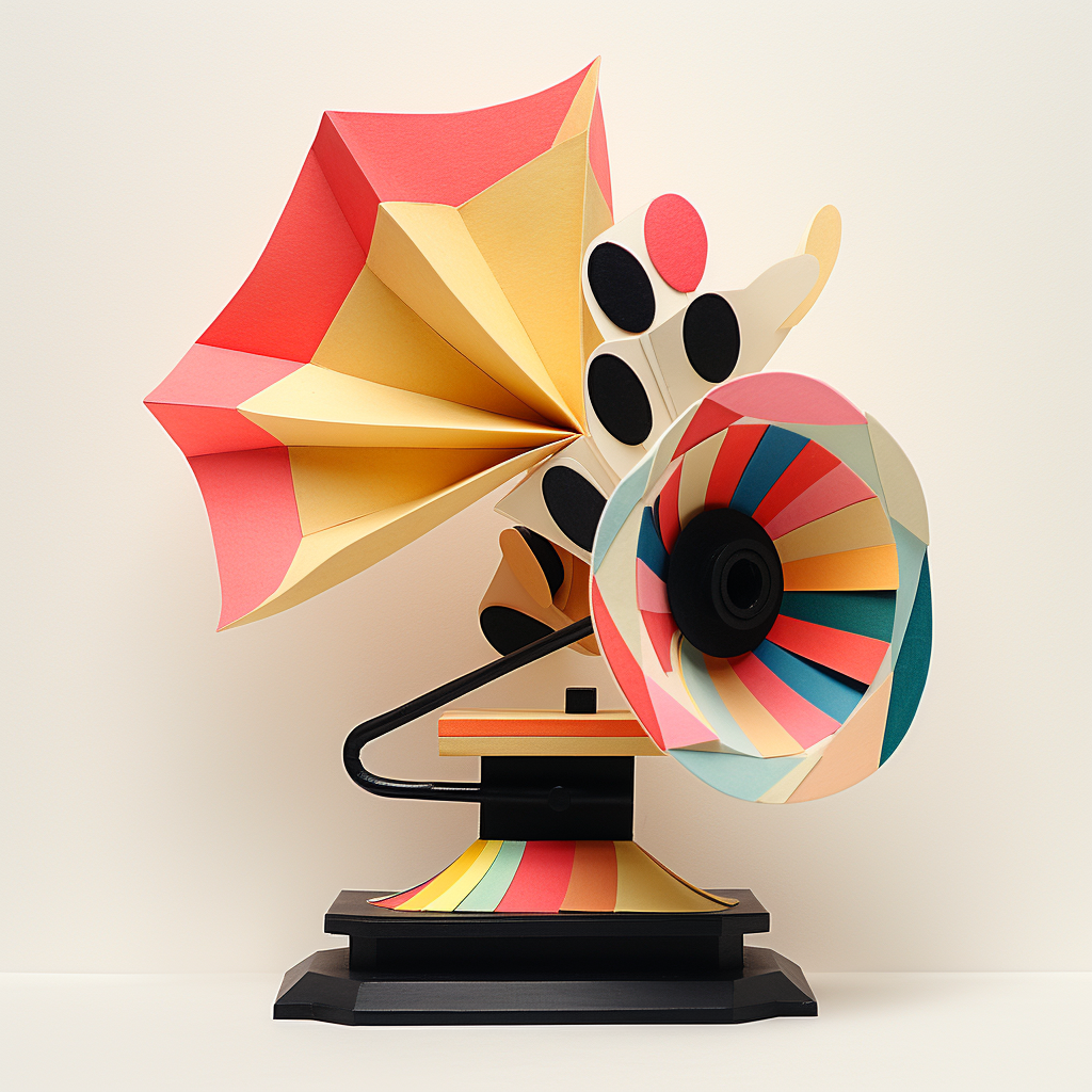 Vibrant gramophone made with paper and collage