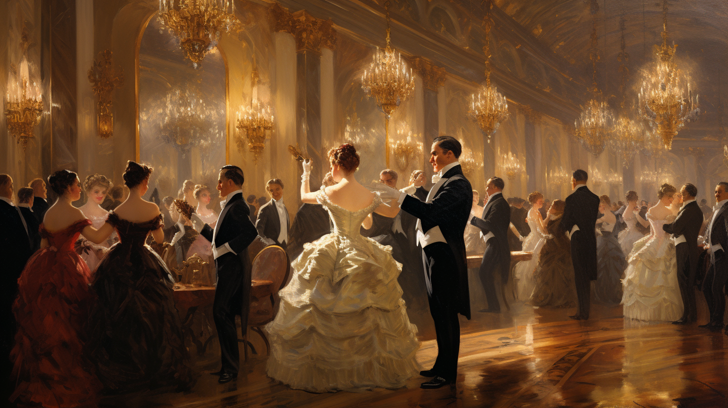 Opulent Viennese ballroom with quartet serenading