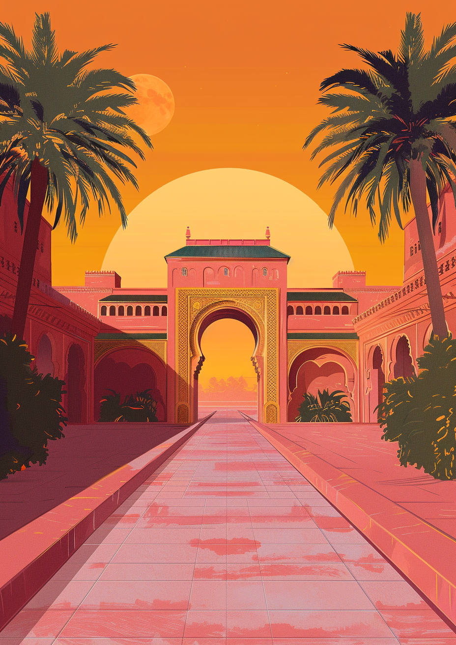 Grand Palais Marrakech Sunrise Illustration