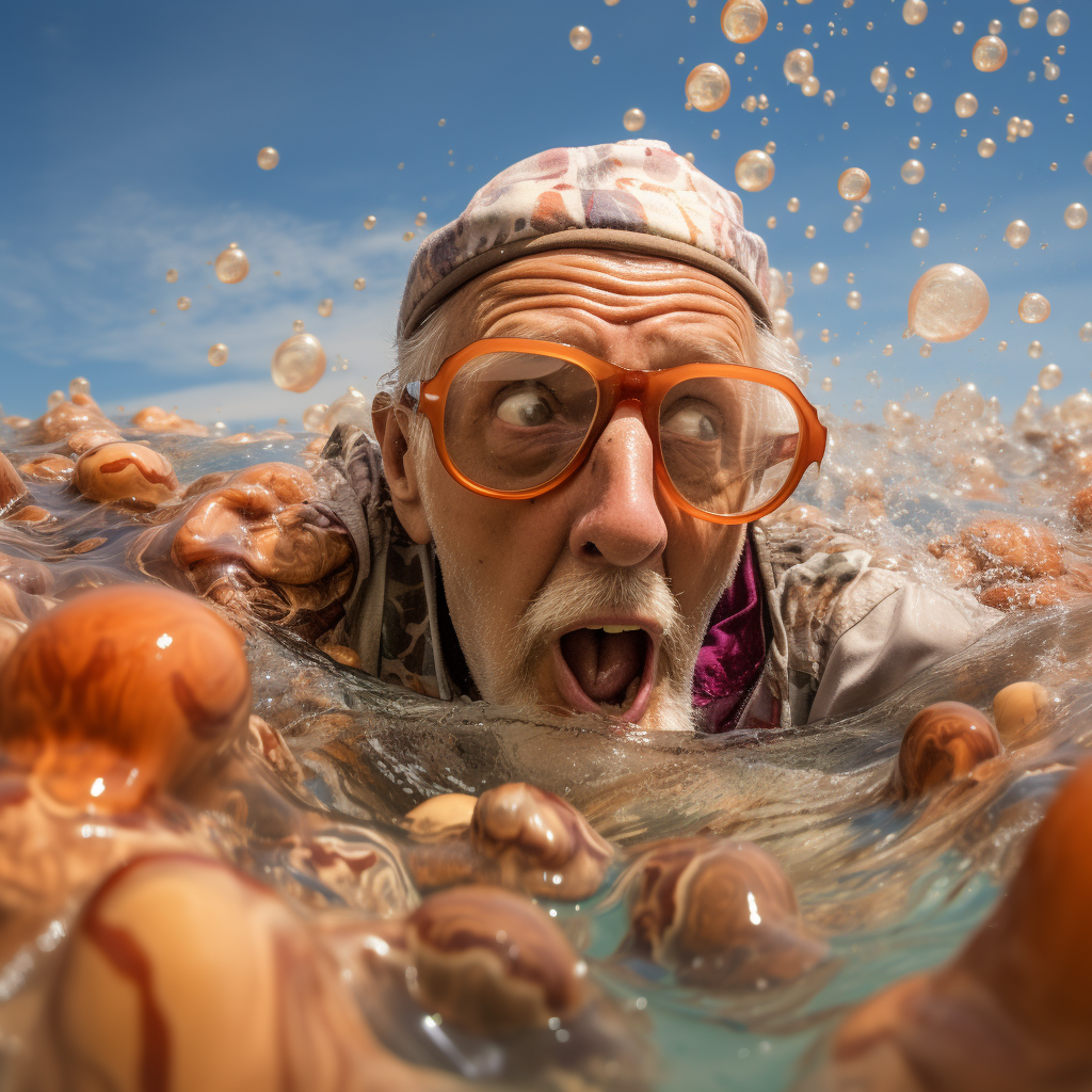 Elderly Man Enjoying Toffee Swim