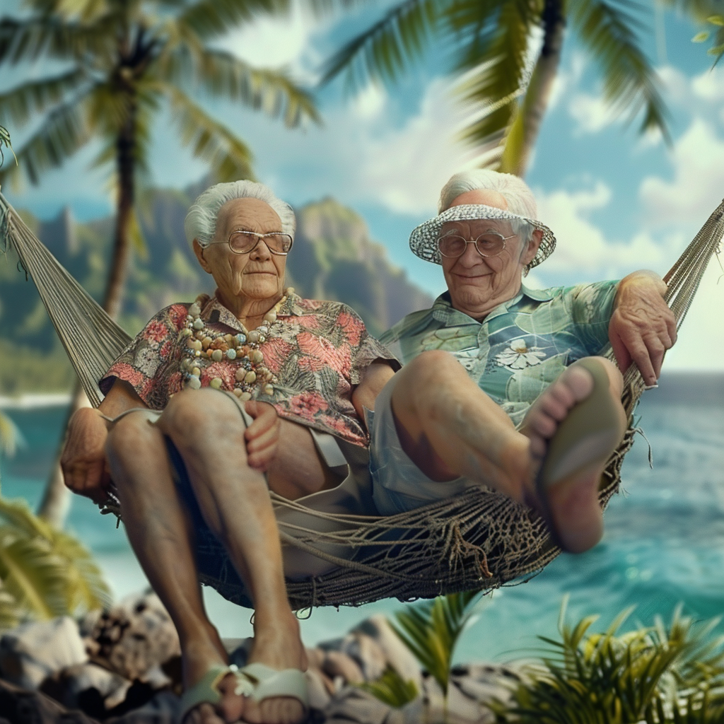 Elderly couple in hammock