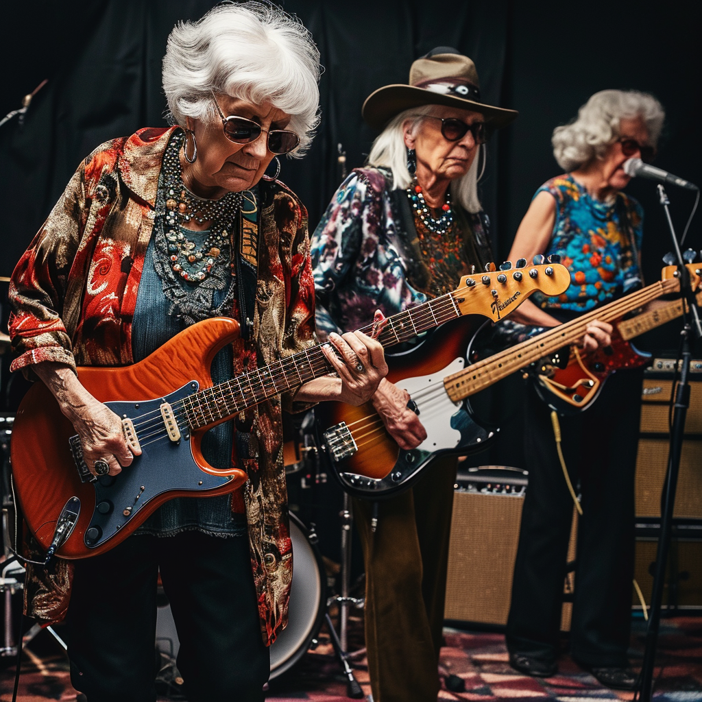 Grandma rock band performing live