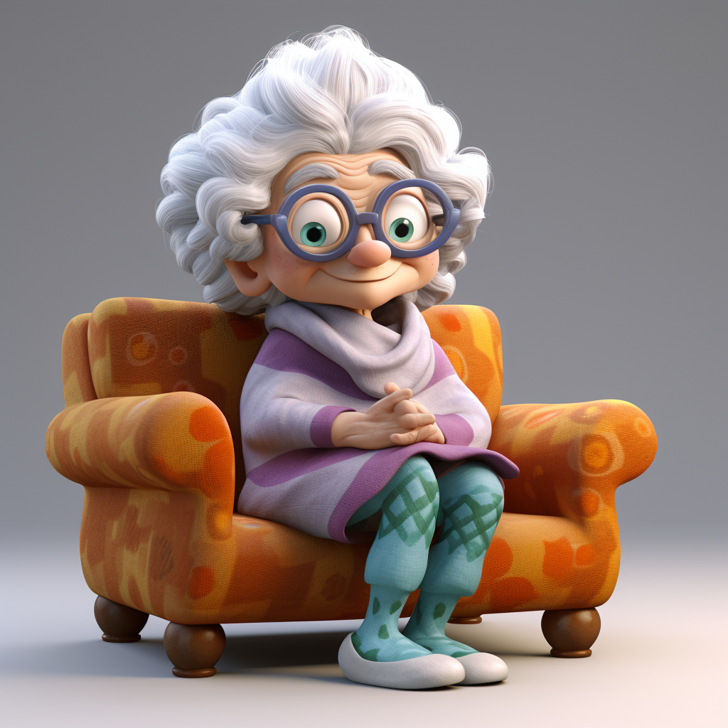 Friendly sock grandma with floral apron