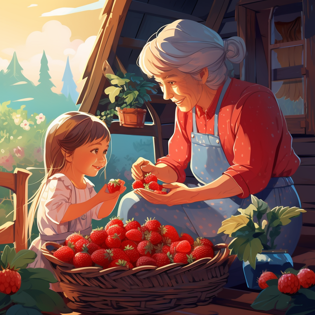 Kind grandmother and granddaughter picking strawberries