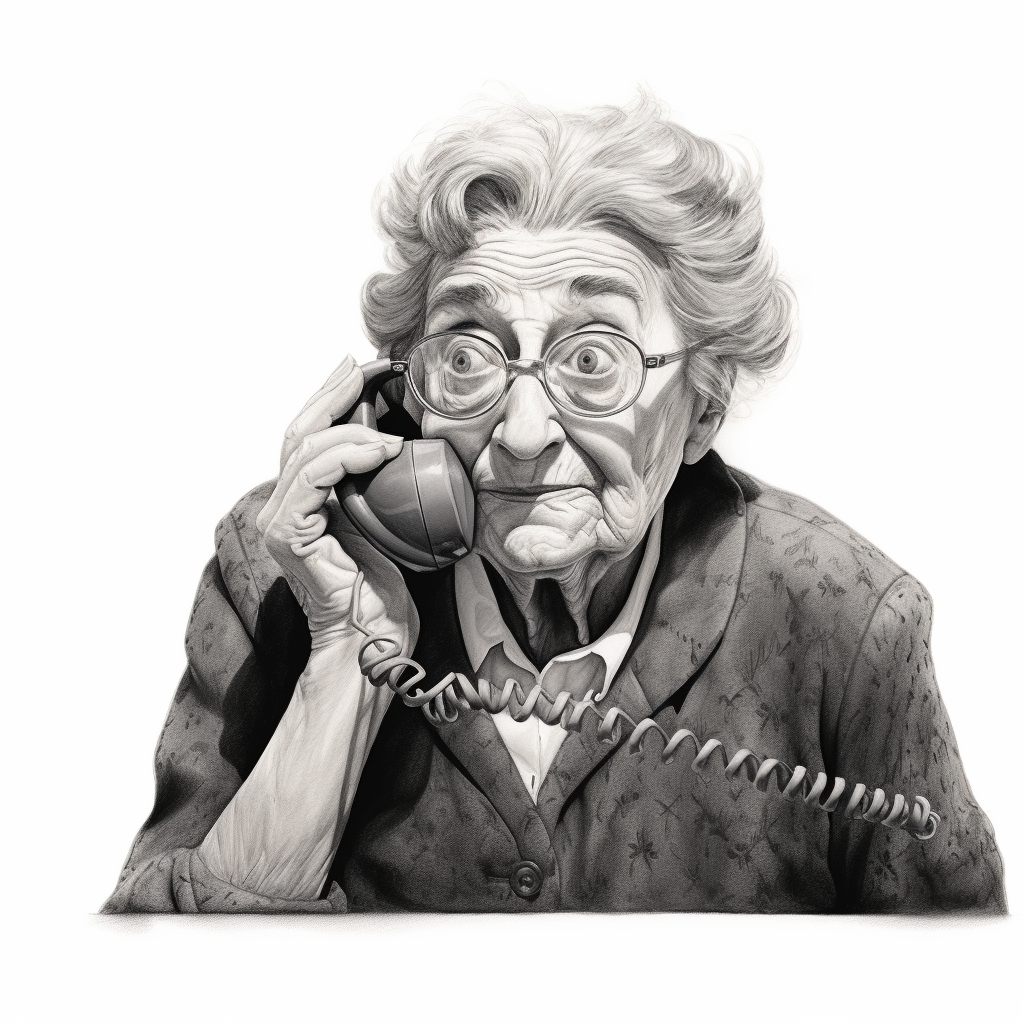 Cartoon-style grandmother on phone