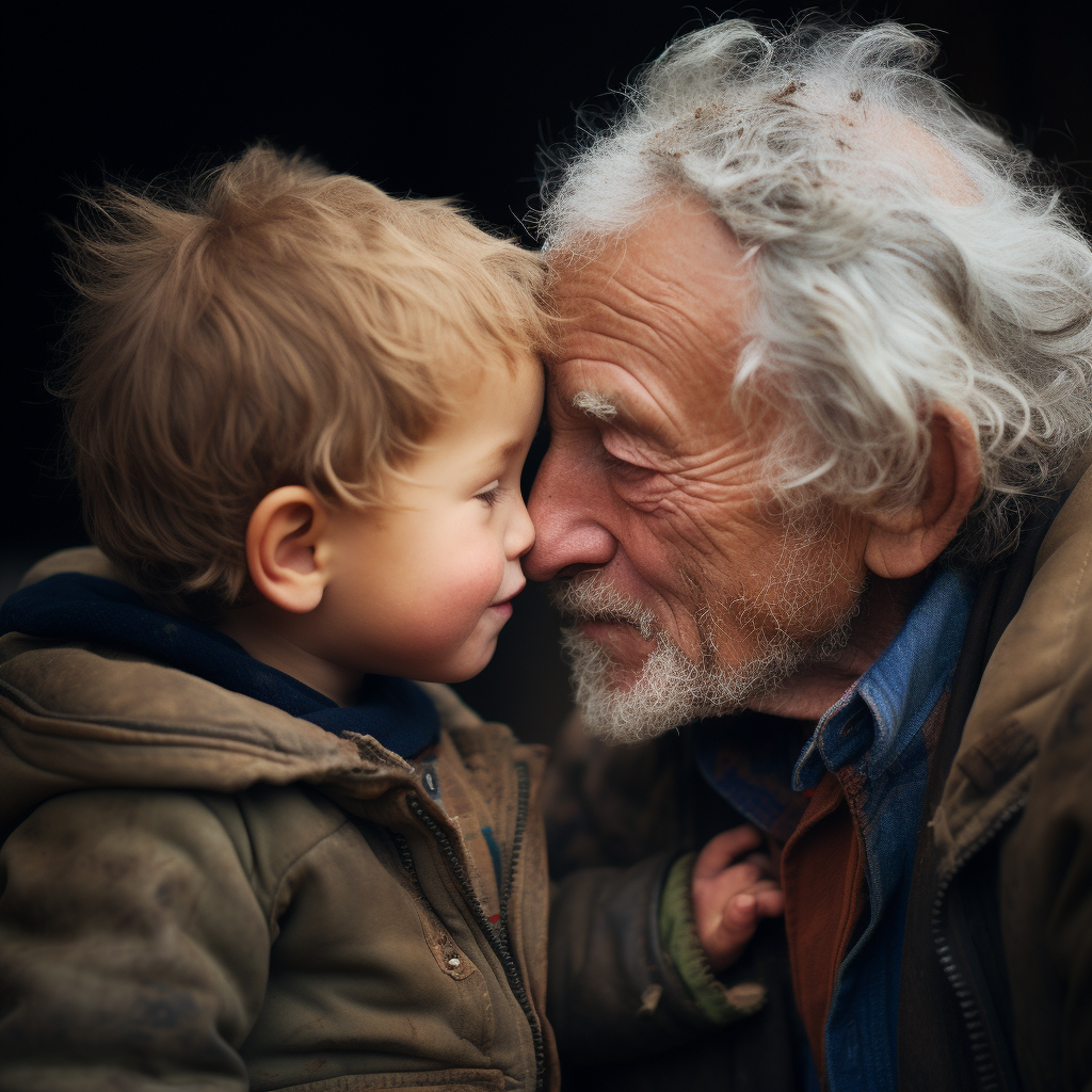 Grandpa and little boy kissing