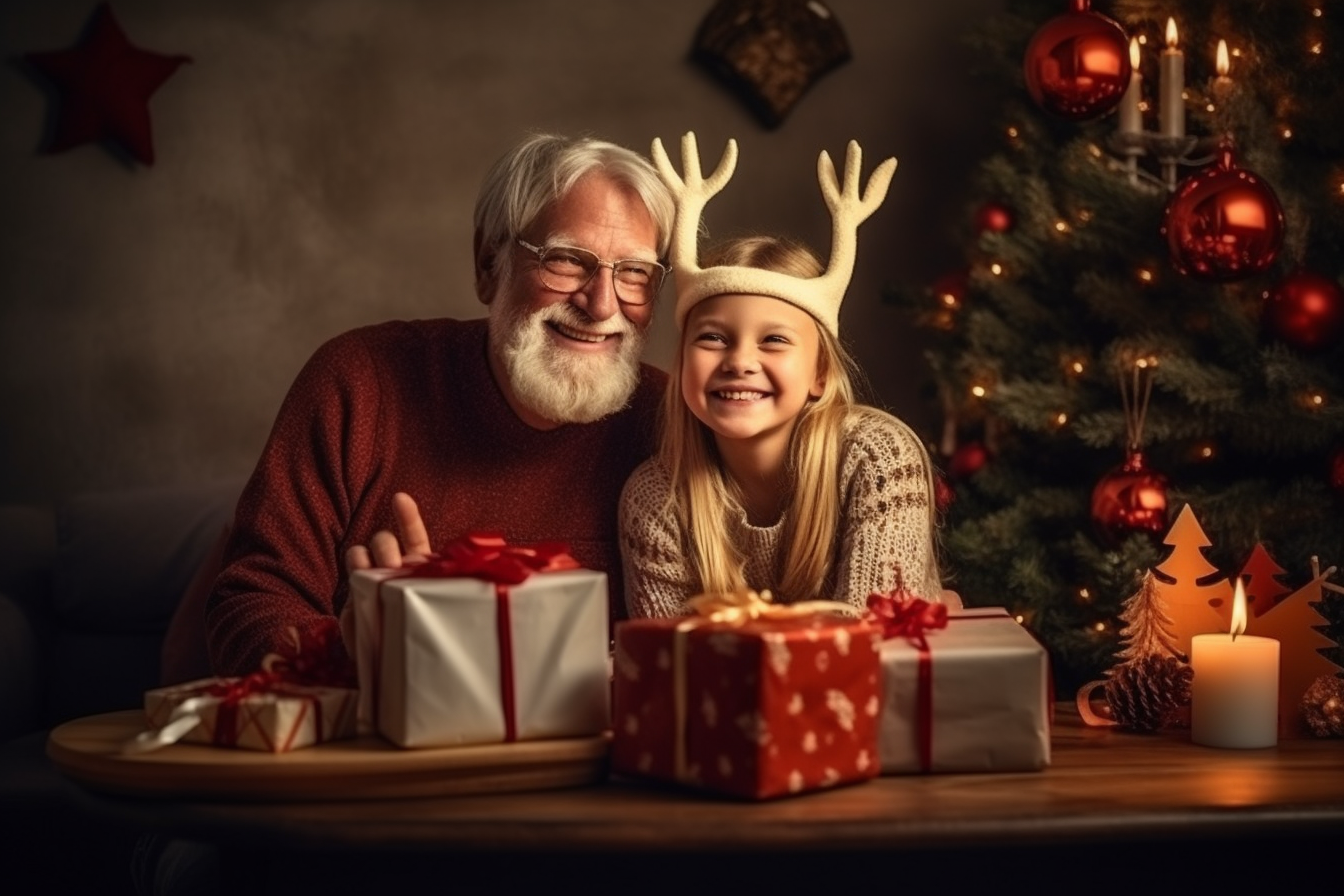 Smiling grandparents with Christmas gifts