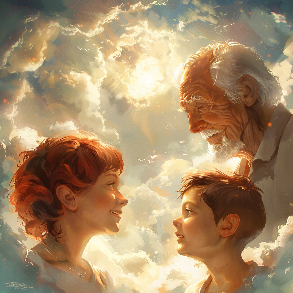 Grandparents watching granddaughter from heaven