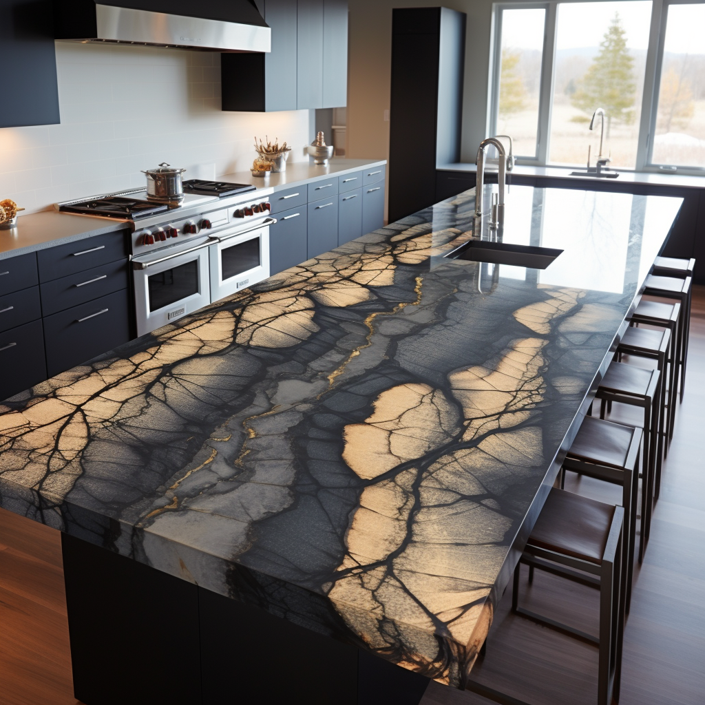 Granite slab in modern kitchen