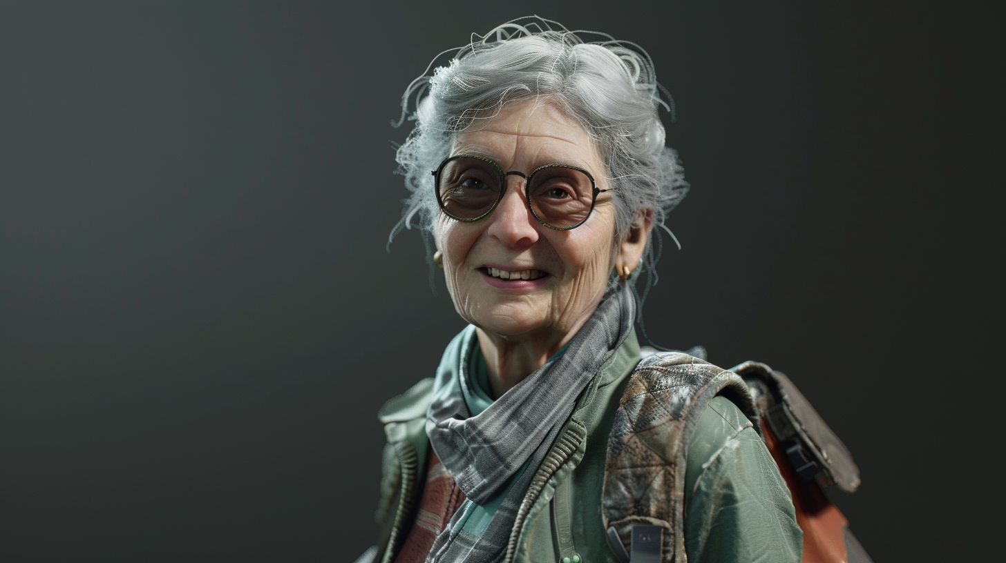 Granny gamer standing smiling photo