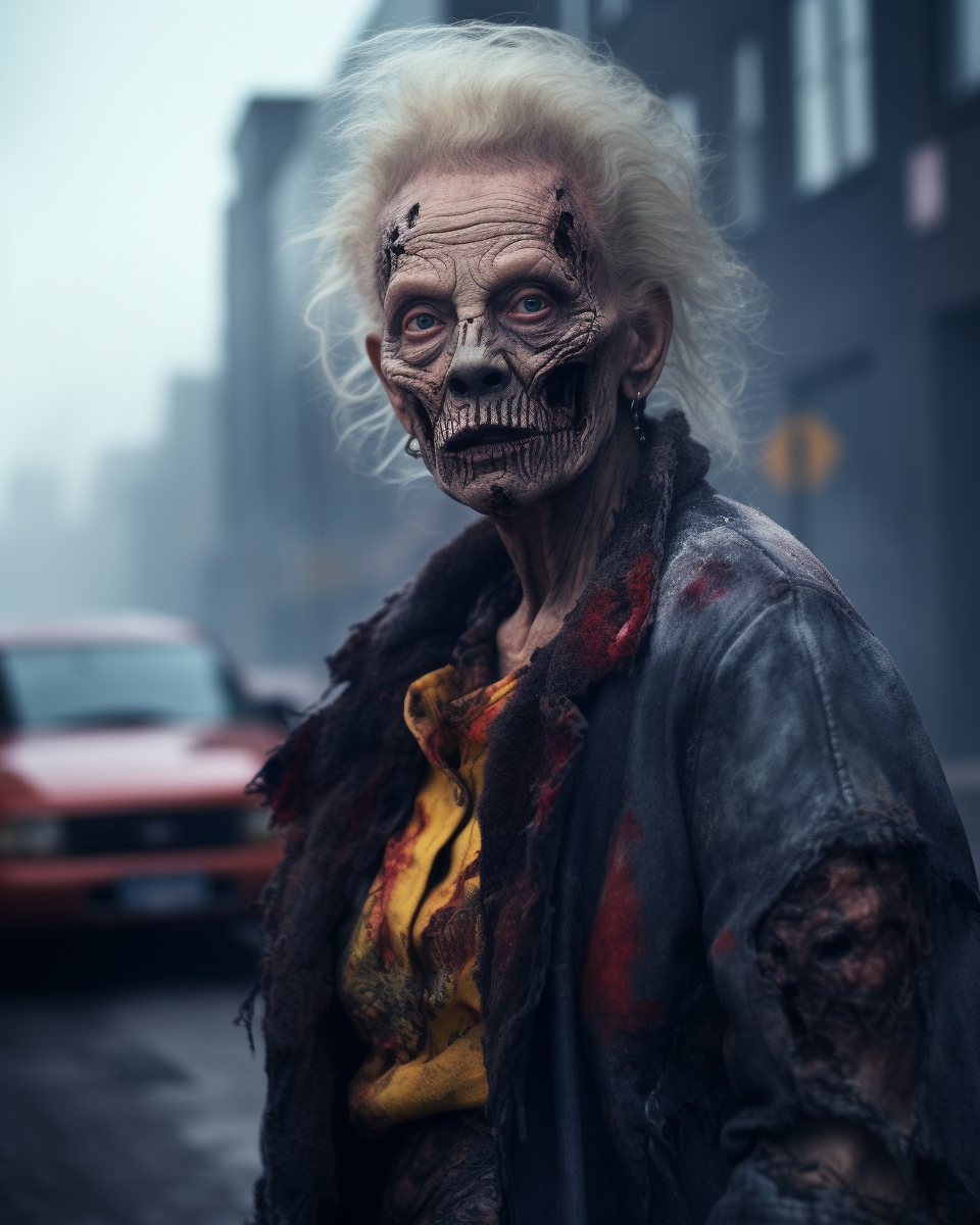 Granny Zombie Walking on the Street