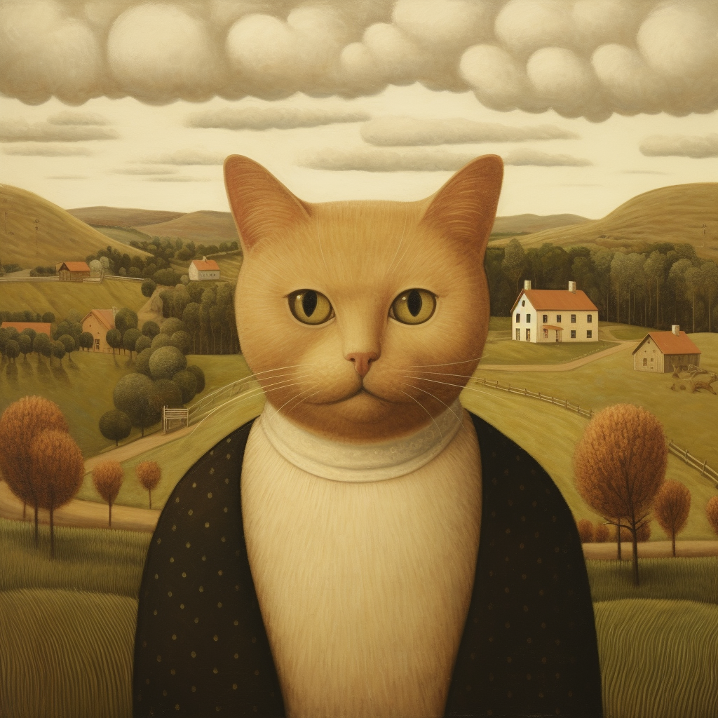 Grant Wood cat painting