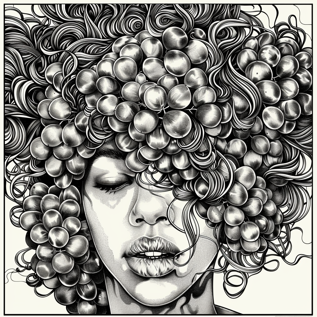 Grapes in Curly Hair Illustration