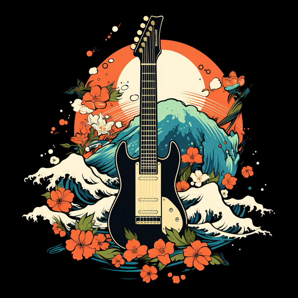 Unique Japanese Guitar Graphic T-Shirt Design