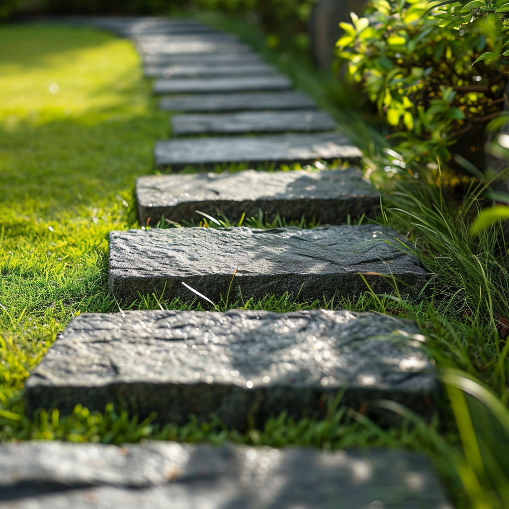 Stylish stepping stones in a modern UK garden