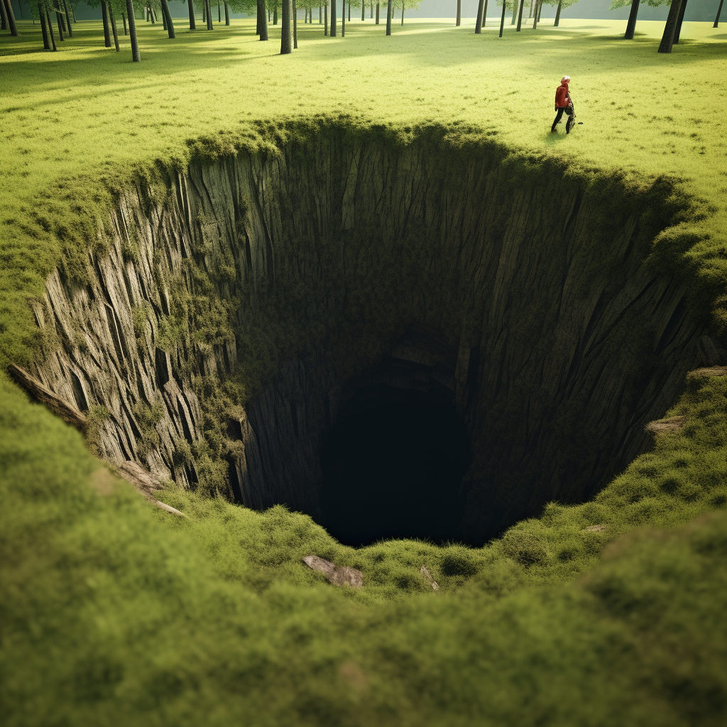 Deep hole in the grass