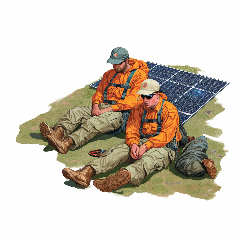 Technicians laying on grass concept art