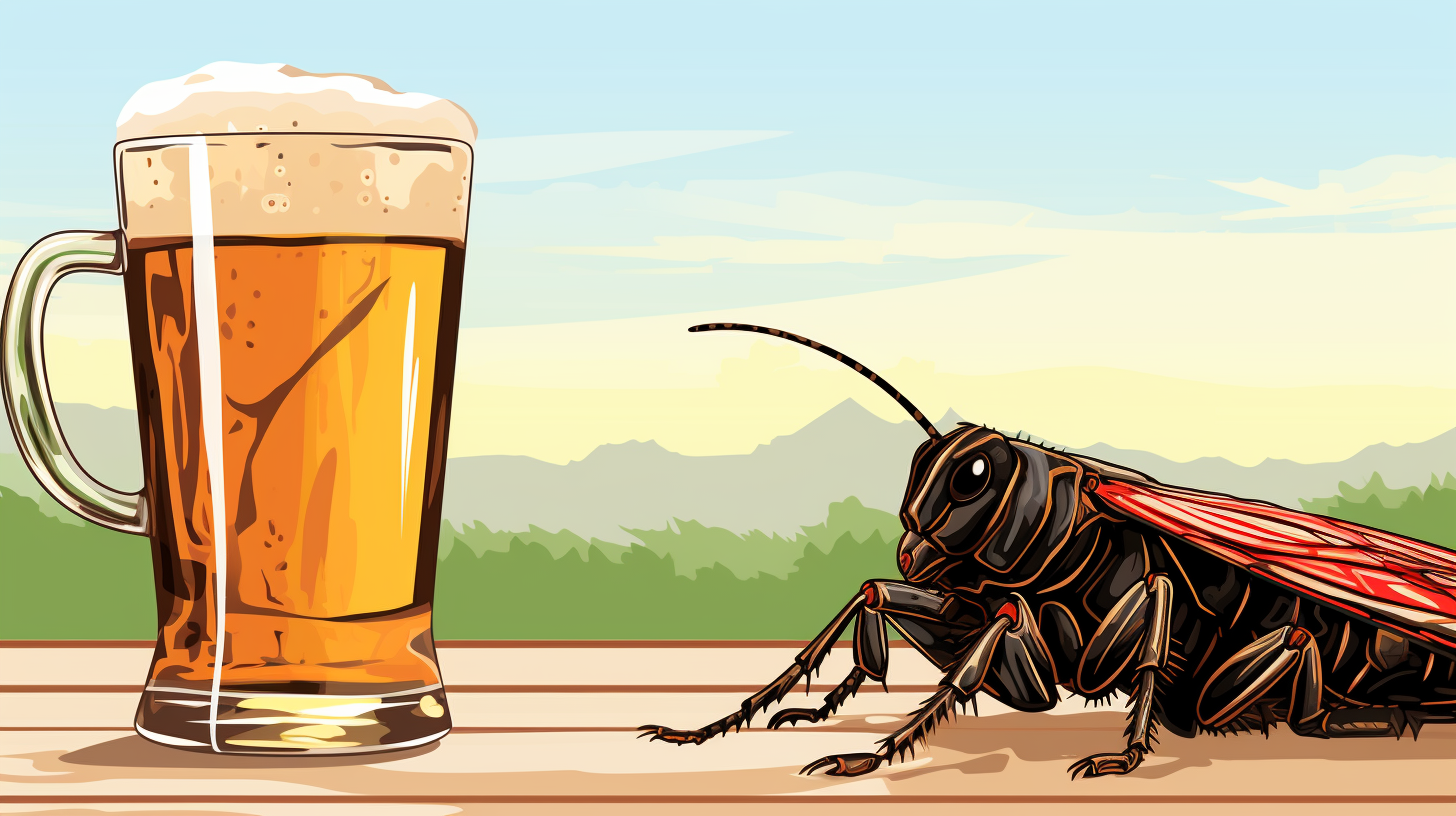 Grasshopper drinking beer illustration