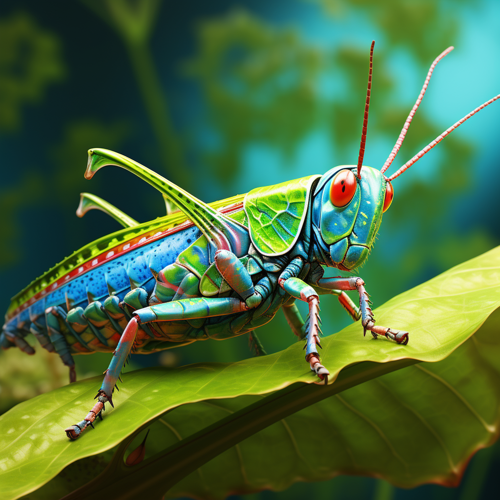 Grasshopper on green leaf