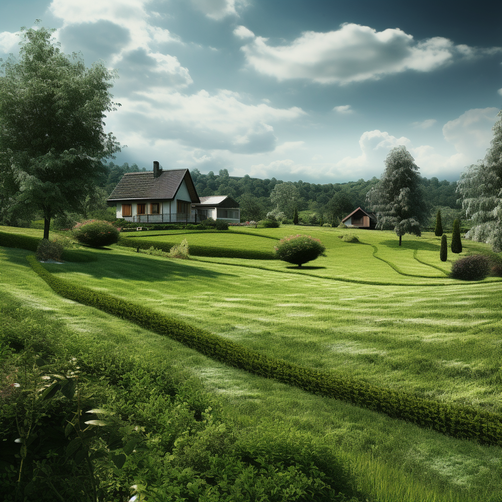 Scenic grassy garden with countryside view