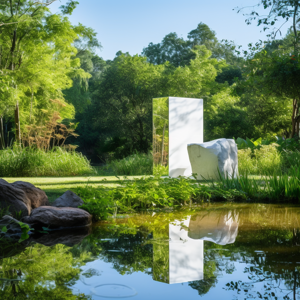 White Marble Sculpture in Grassy Sunny Yard