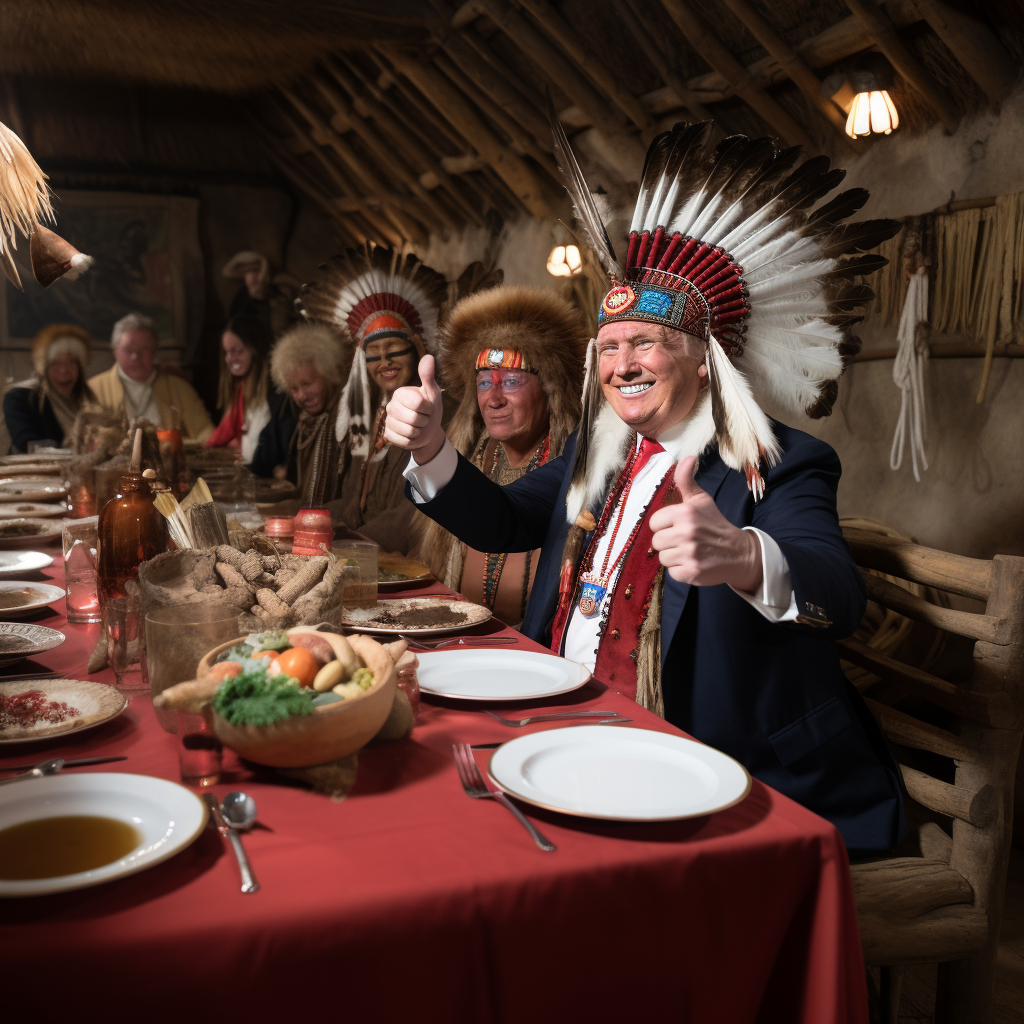 Donald Trump giving thumbs-up at Thanksgiving feast